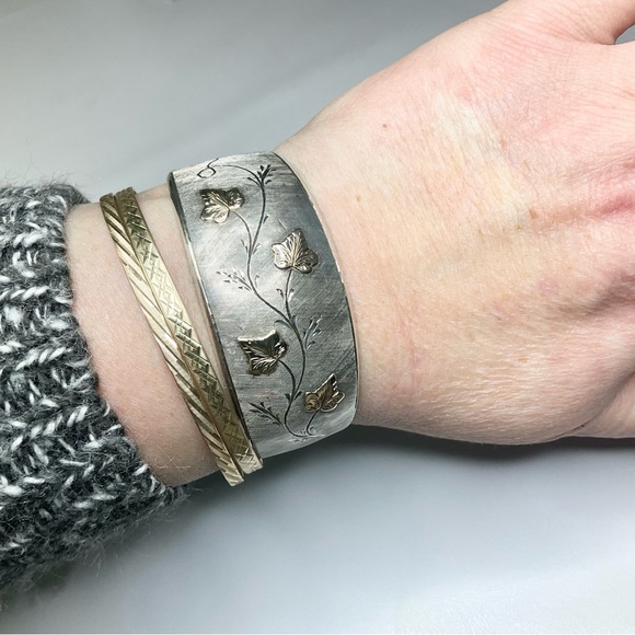 Vintage Sterling & Rose Gold Cuff Bracelet Italy - Picture 7 of 7